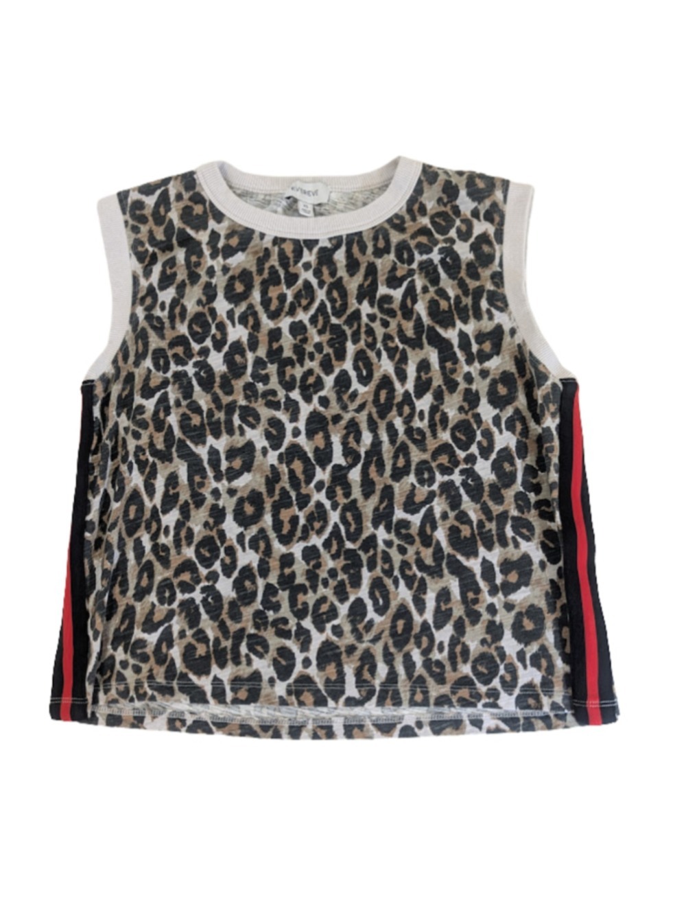 Evereve Leopard Print Muscle Tank XS Animal Print Stripe Trim Casual Top